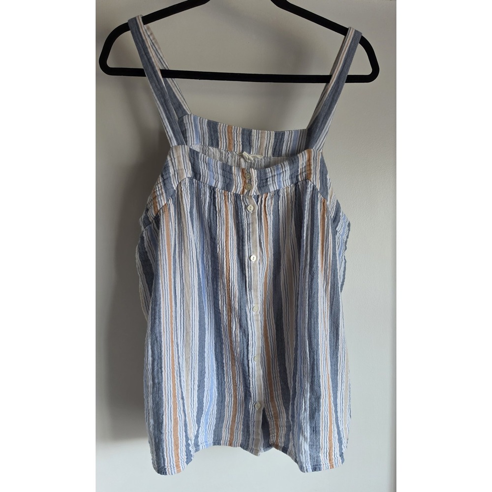 Caslon Tank Top Women XL Striped Blue White Orange Cotton Square Neck